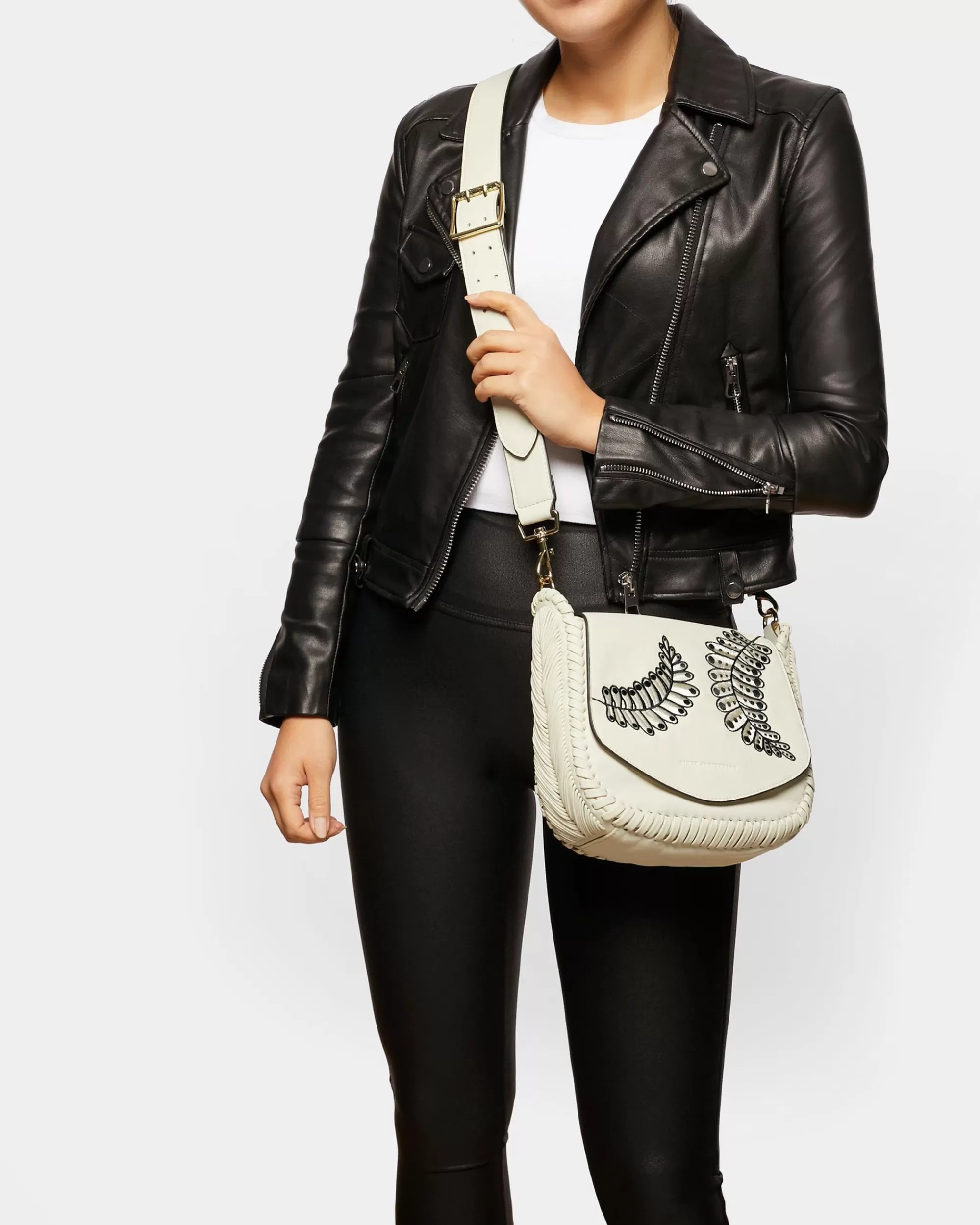 Aimee Kestenberg Crossbody Bags-All For Love Saddle Crossbody Vanilla Leaf Embroidery