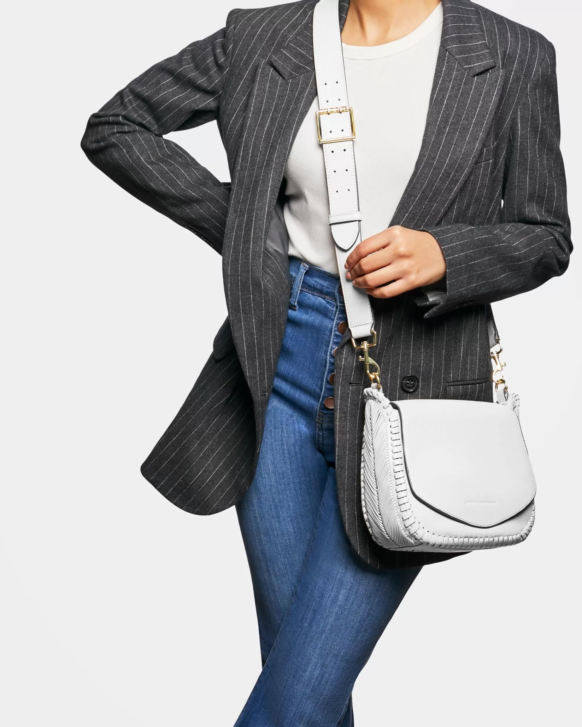 Aimee Kestenberg Crossbody Bags-All For Love Saddle Crossbody Cloud With Shiny Gold