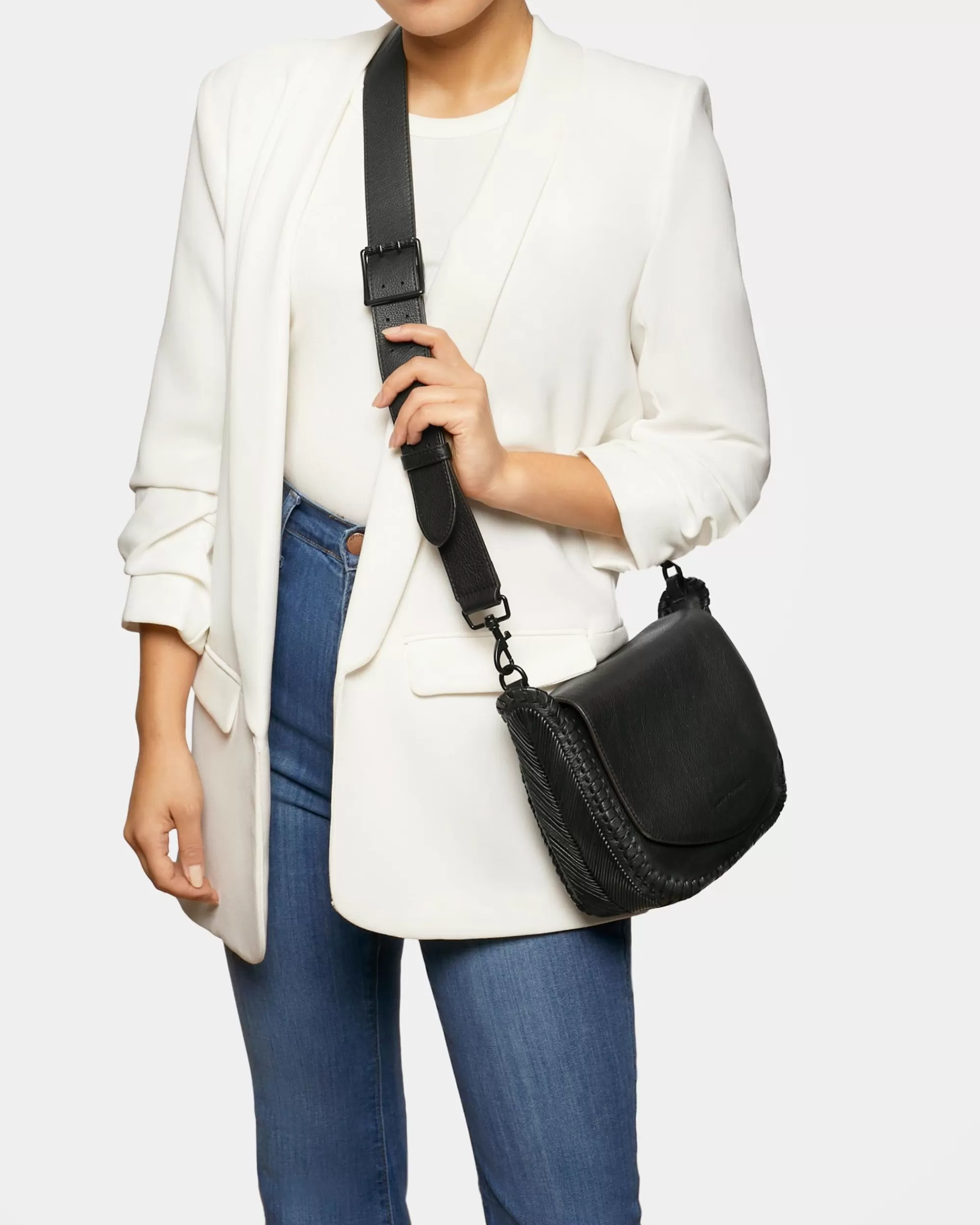 Aimee Kestenberg Crossbody Bags-All For Love Saddle Crossbody Black With Shiny Black
