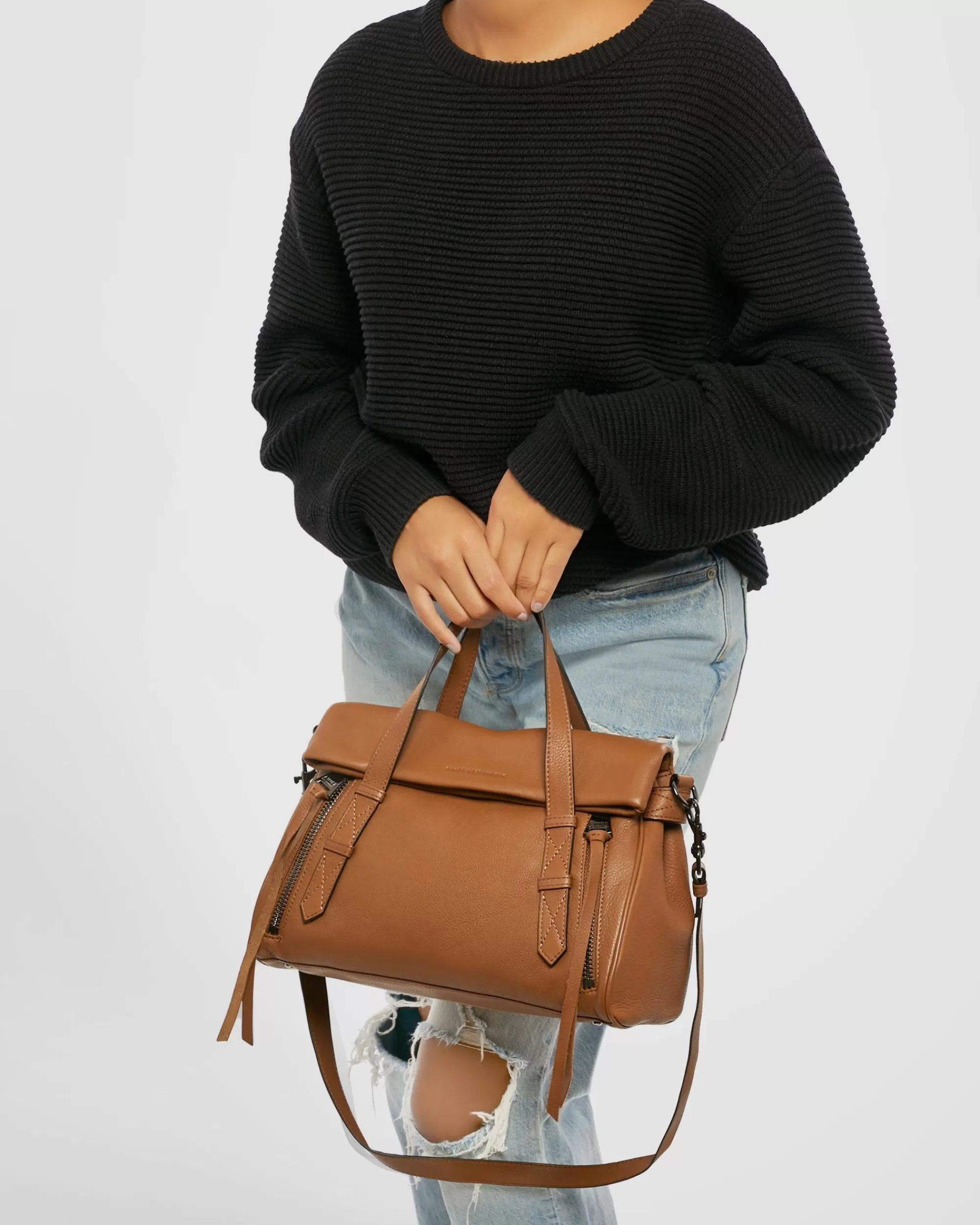 Aimee Kestenberg Satchels-Bali Double Entry Satchel Chestnut Brown With Gunmetal