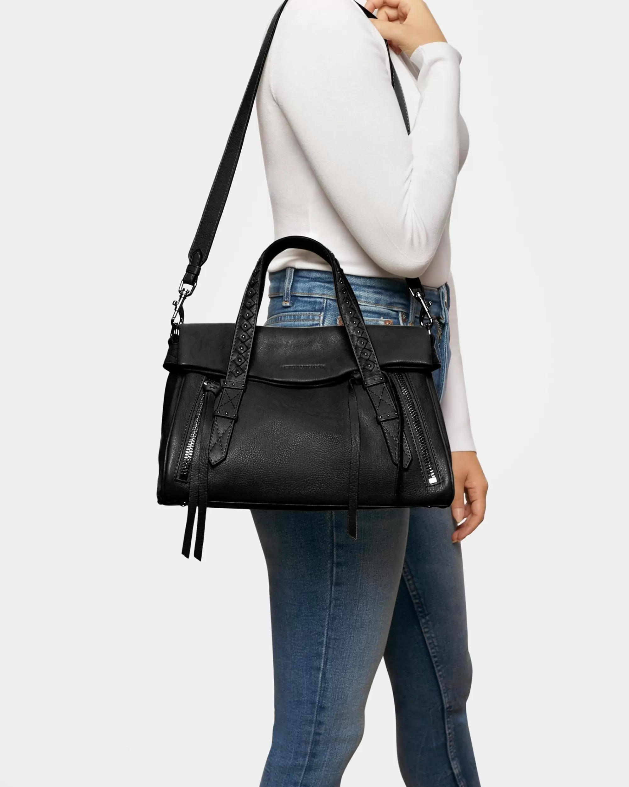 Aimee Kestenberg Satchels-Bali Double Entry Satchel Black Chevron