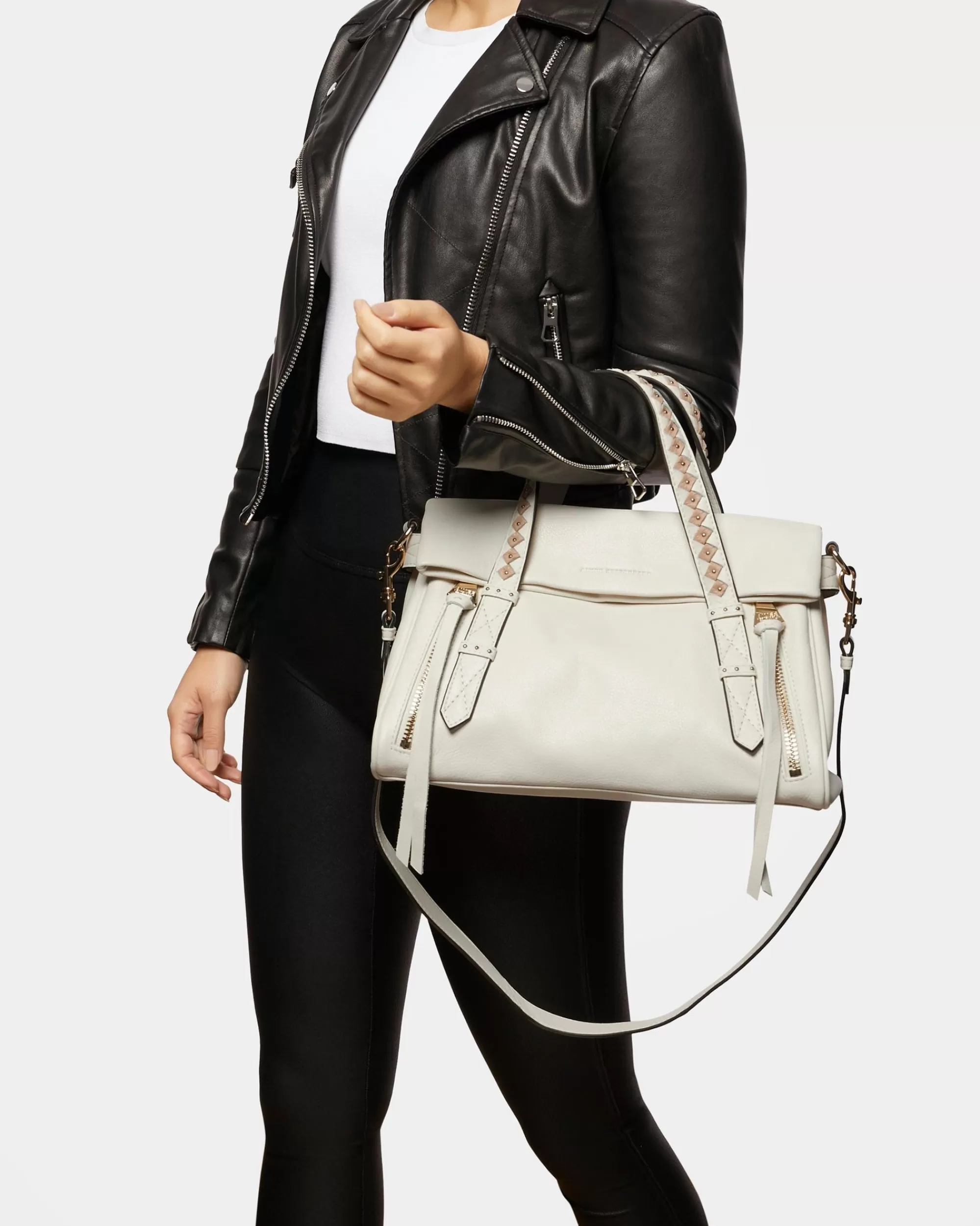 Aimee Kestenberg Satchels-Bali Double Entry Satchel Vanilla Ice/Almond Chevron