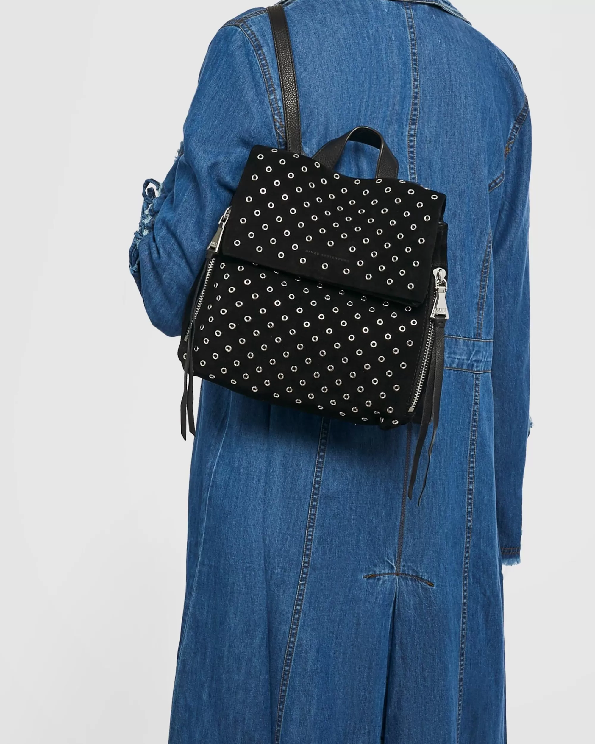 Aimee Kestenberg Backpacks-Bali Novelty Backpack In Luxury Suede Black With Eyelets