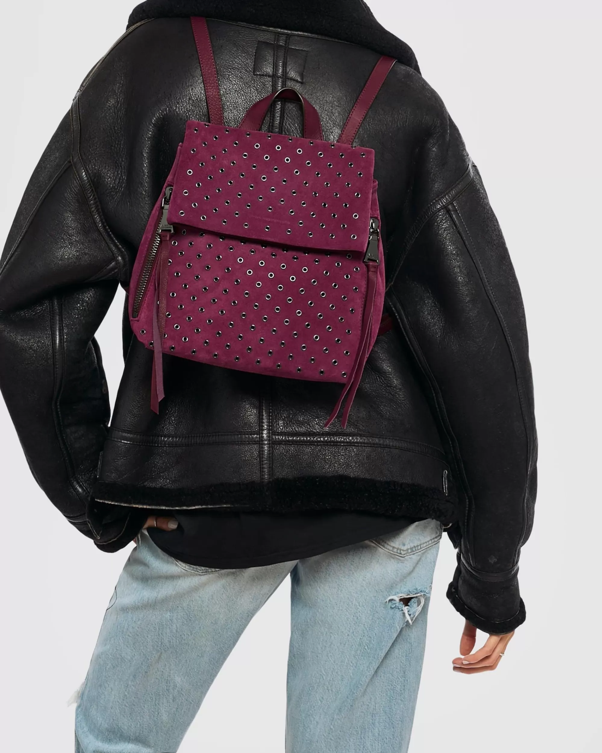 Aimee Kestenberg Backpacks-Bali Novelty Backpack In Luxury Suede Berry With Eyelets
