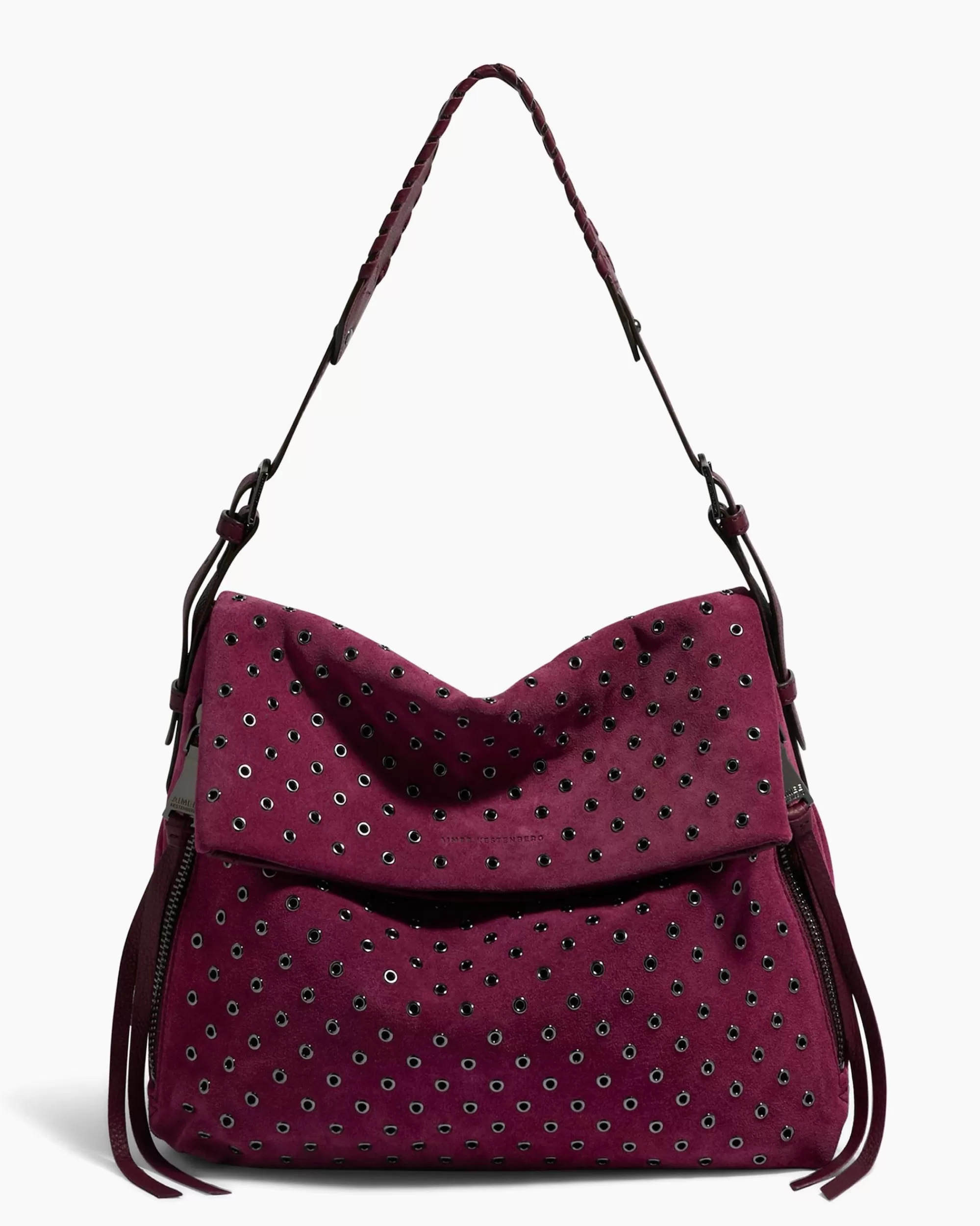 Aimee Kestenberg Shoulder Bags-Bali Novelty Double Entry Hobo In Luxury Suede Berry With Eyelets