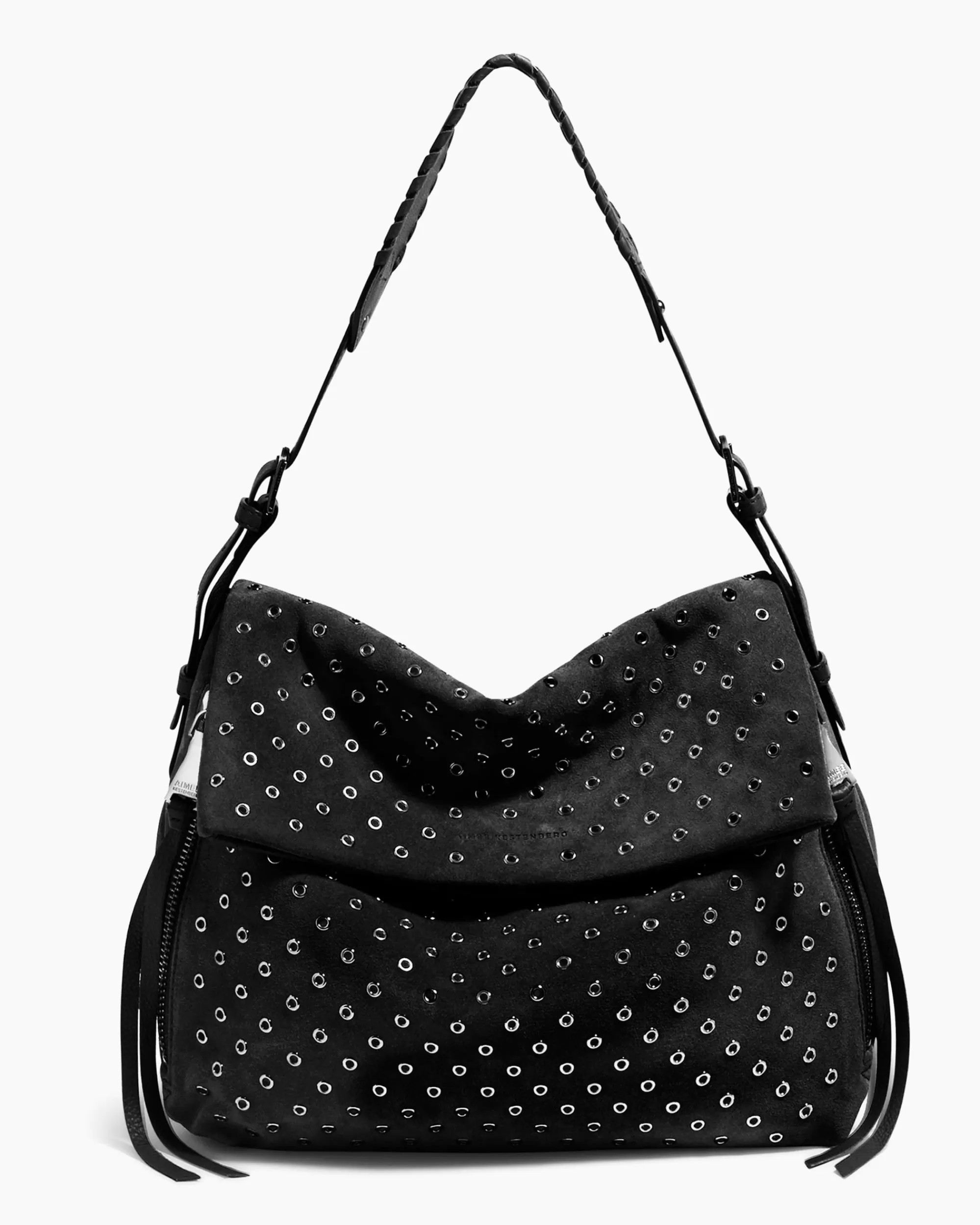 Aimee Kestenberg Shoulder Bags-Bali Novelty Double Entry Hobo In Luxury Suede Black With Eyelets