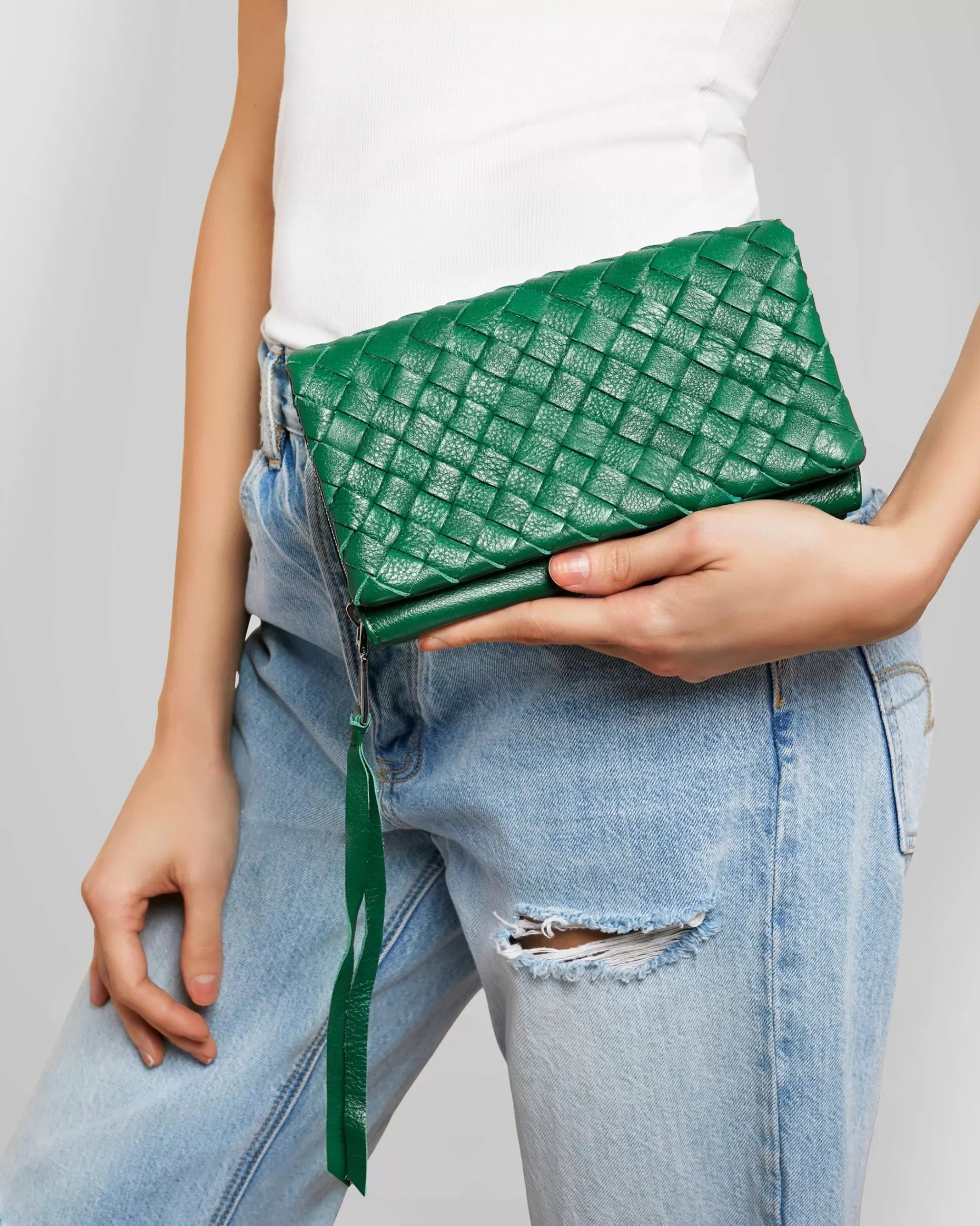Aimee Kestenberg Crossbody Bags-Bali Wallet Crossbody Kelly Green Woven