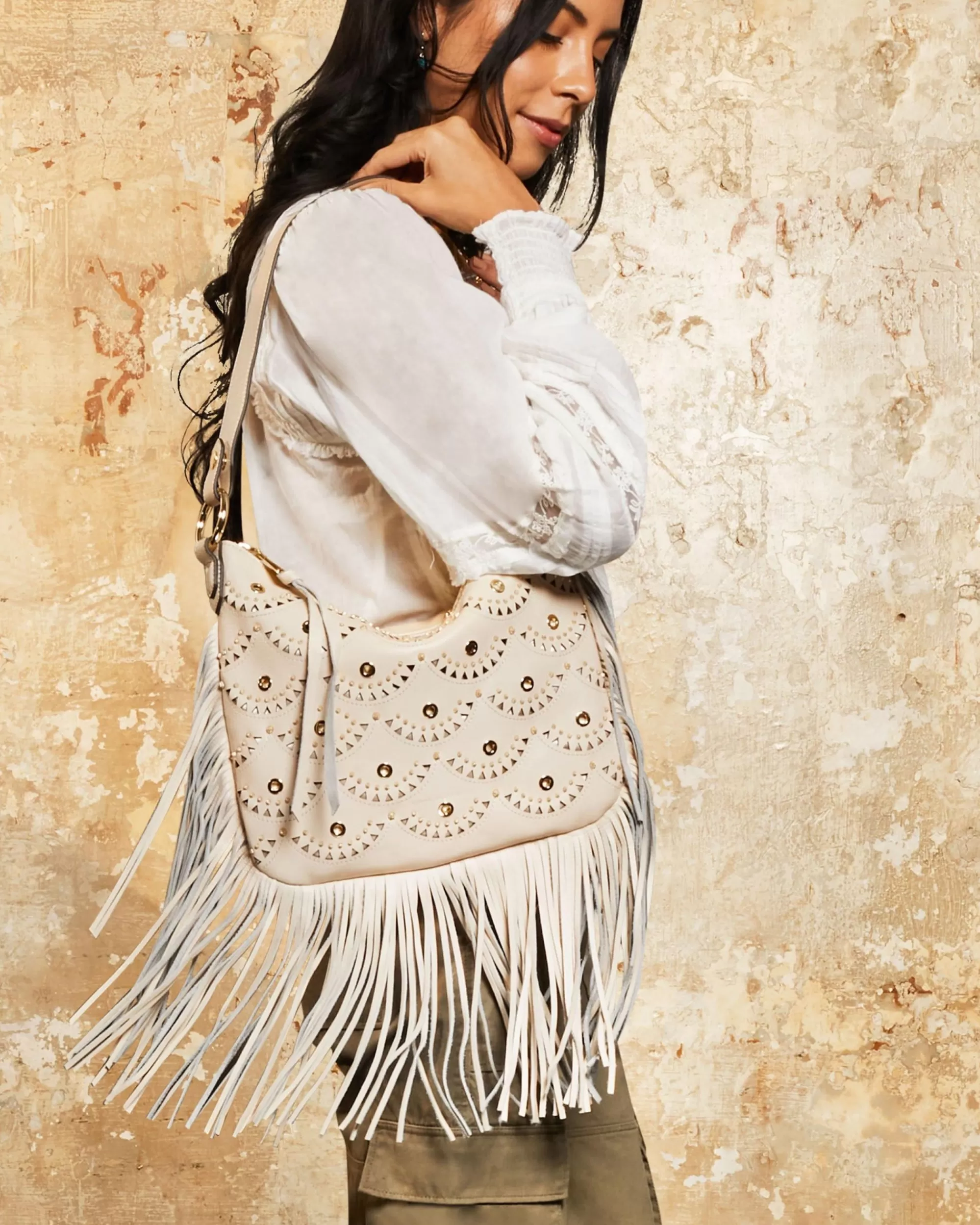 Aimee Kestenberg Shoulder Bags-Beach Babe Fringe Hobo Sandy Laser Cut