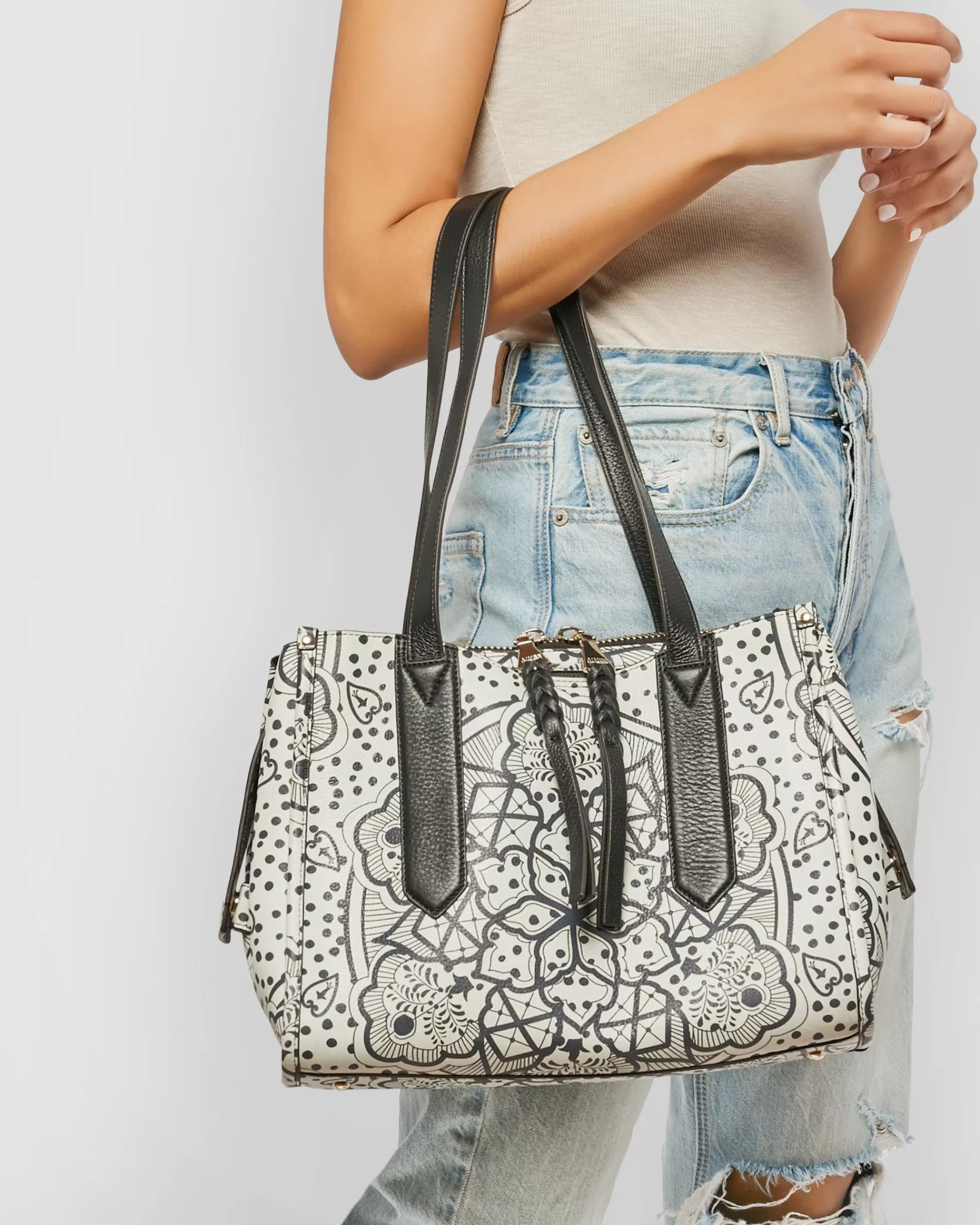 Aimee Kestenberg Satchels-Busy Bee Double Sided Satchel Black White Ceramic