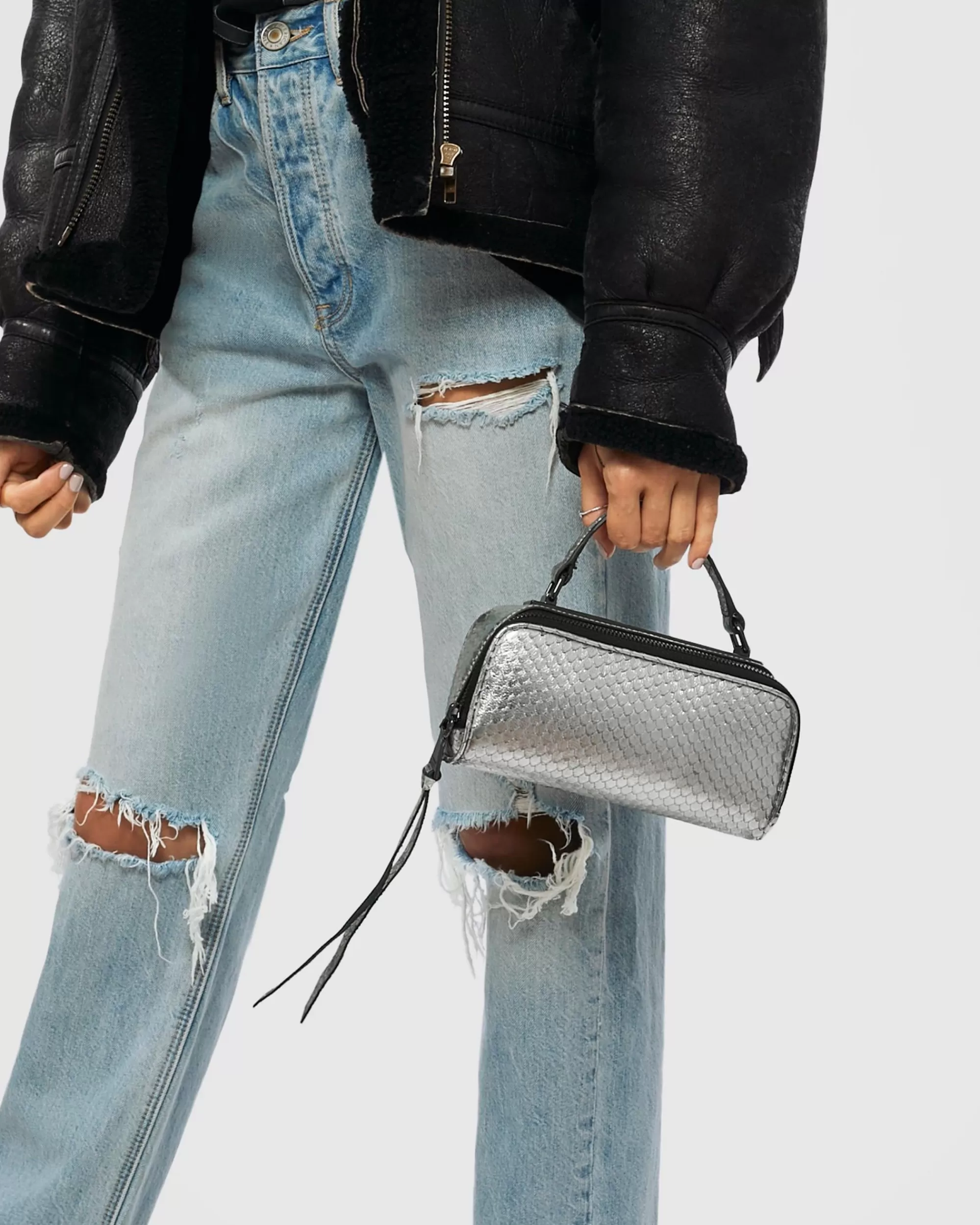 Aimee Kestenberg Crossbody Bags-Catwalk Top Handle Gunmetal Snake