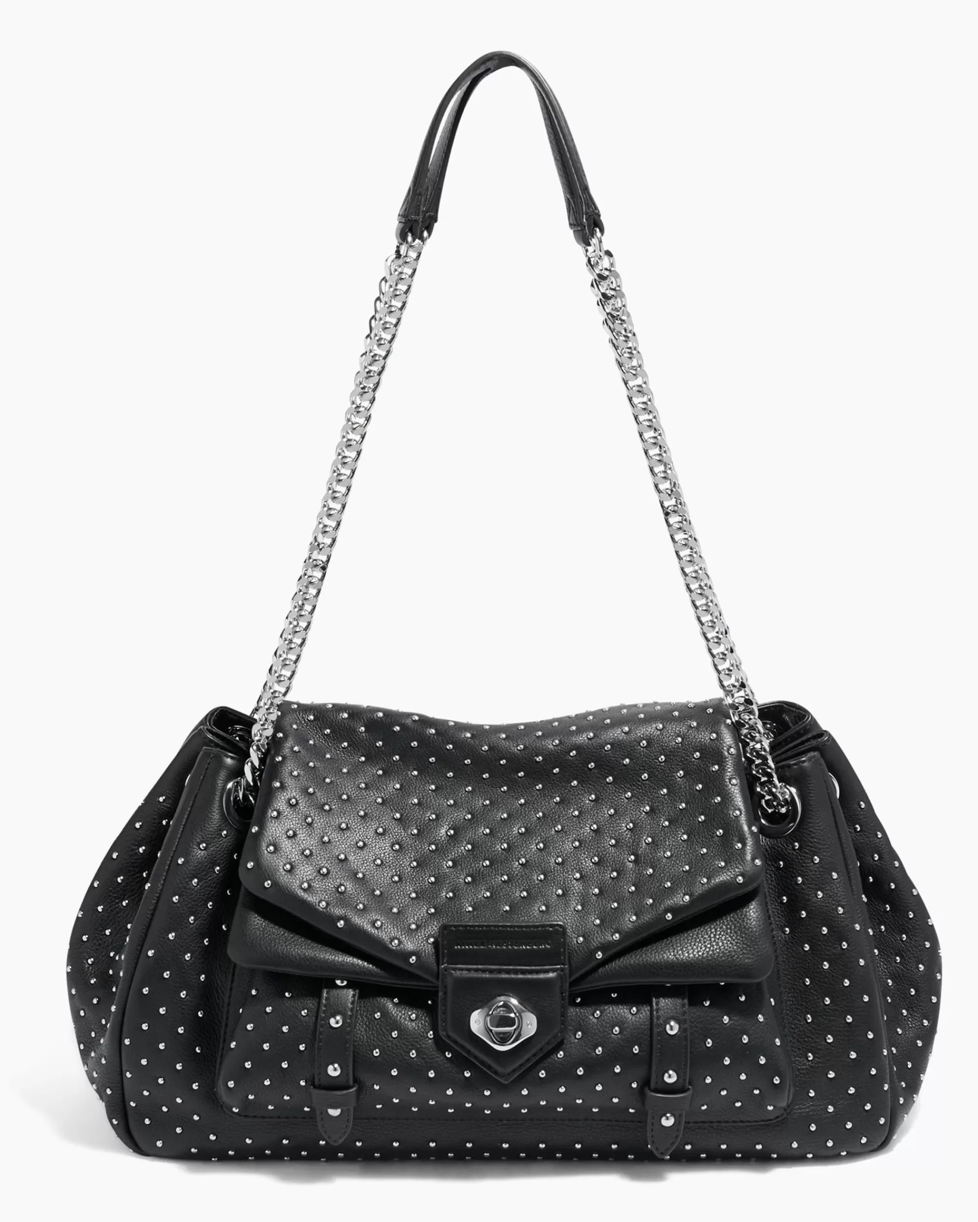Aimee Kestenberg Satchels-Chain Reaction Novelty Large Satchel Black With Shiny Silver Studs