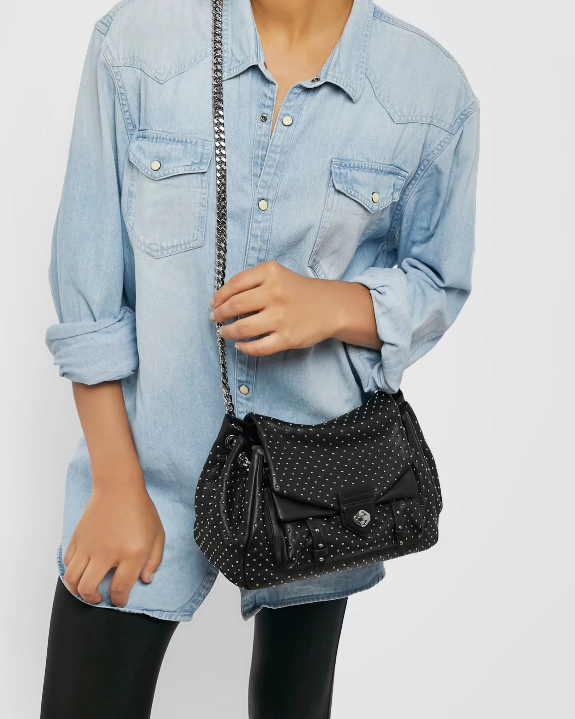 Aimee Kestenberg Satchels-Chain Reaction Novelty Satchel Black With Shiny Silver Studs