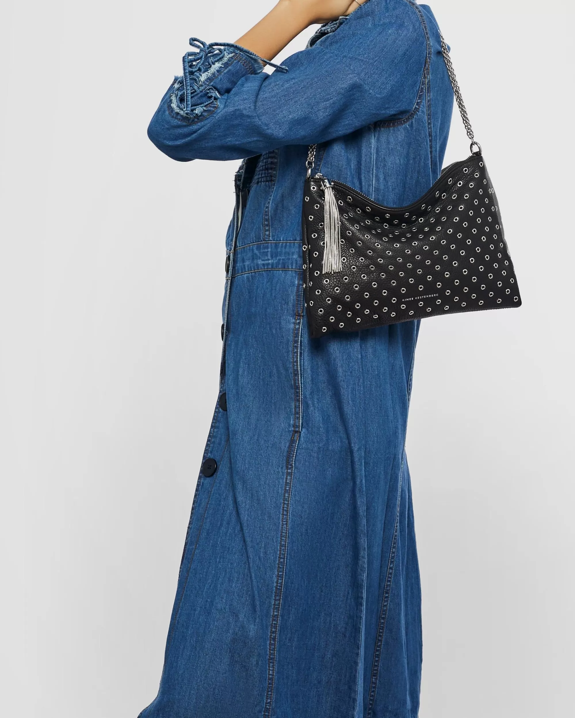 Aimee Kestenberg Satchels-Dance With Me Novelty Chain Shoulder Black With Eyelets