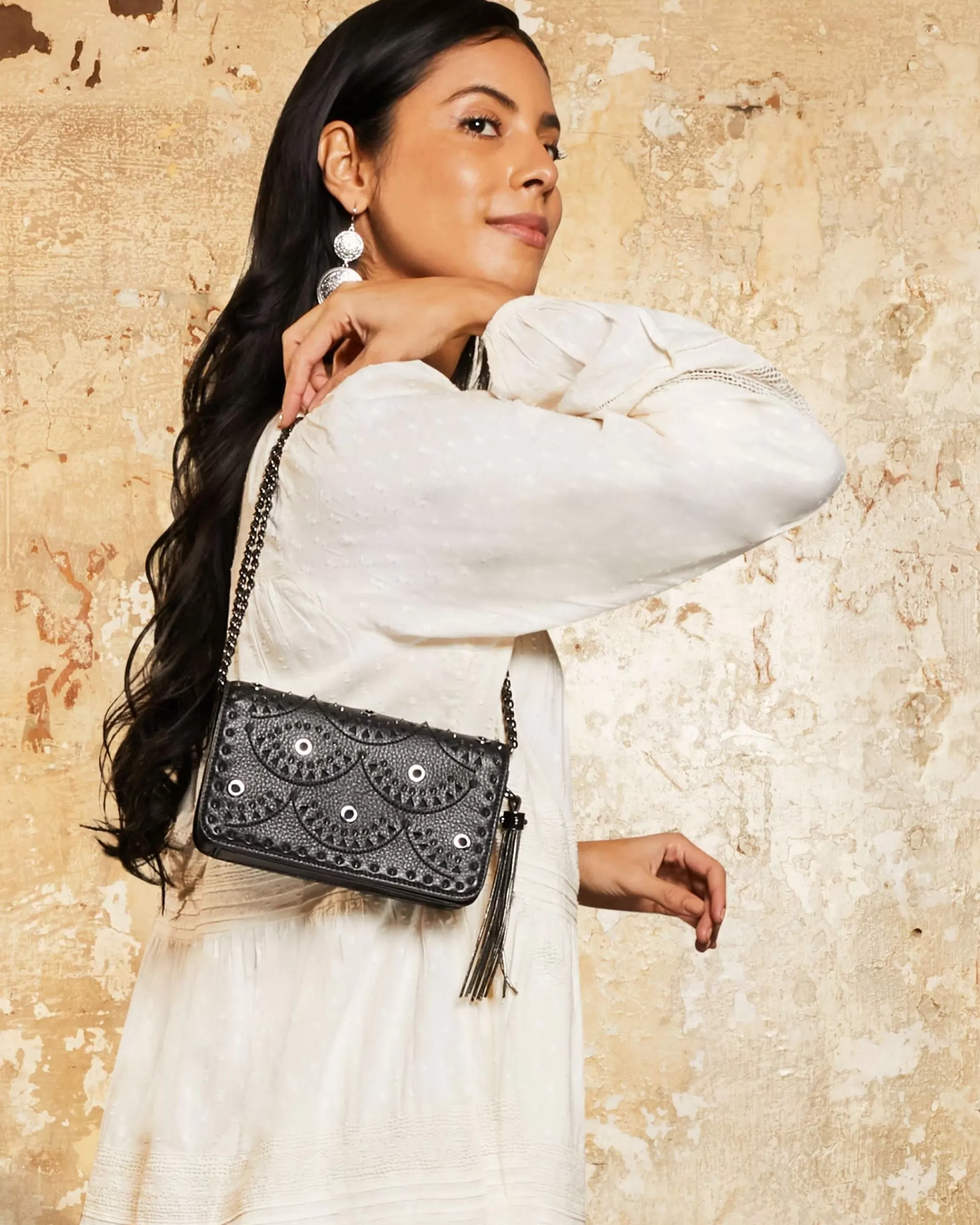 Aimee Kestenberg Shoulder Bags-Fiery Chain Shoulder Black Laser Cut