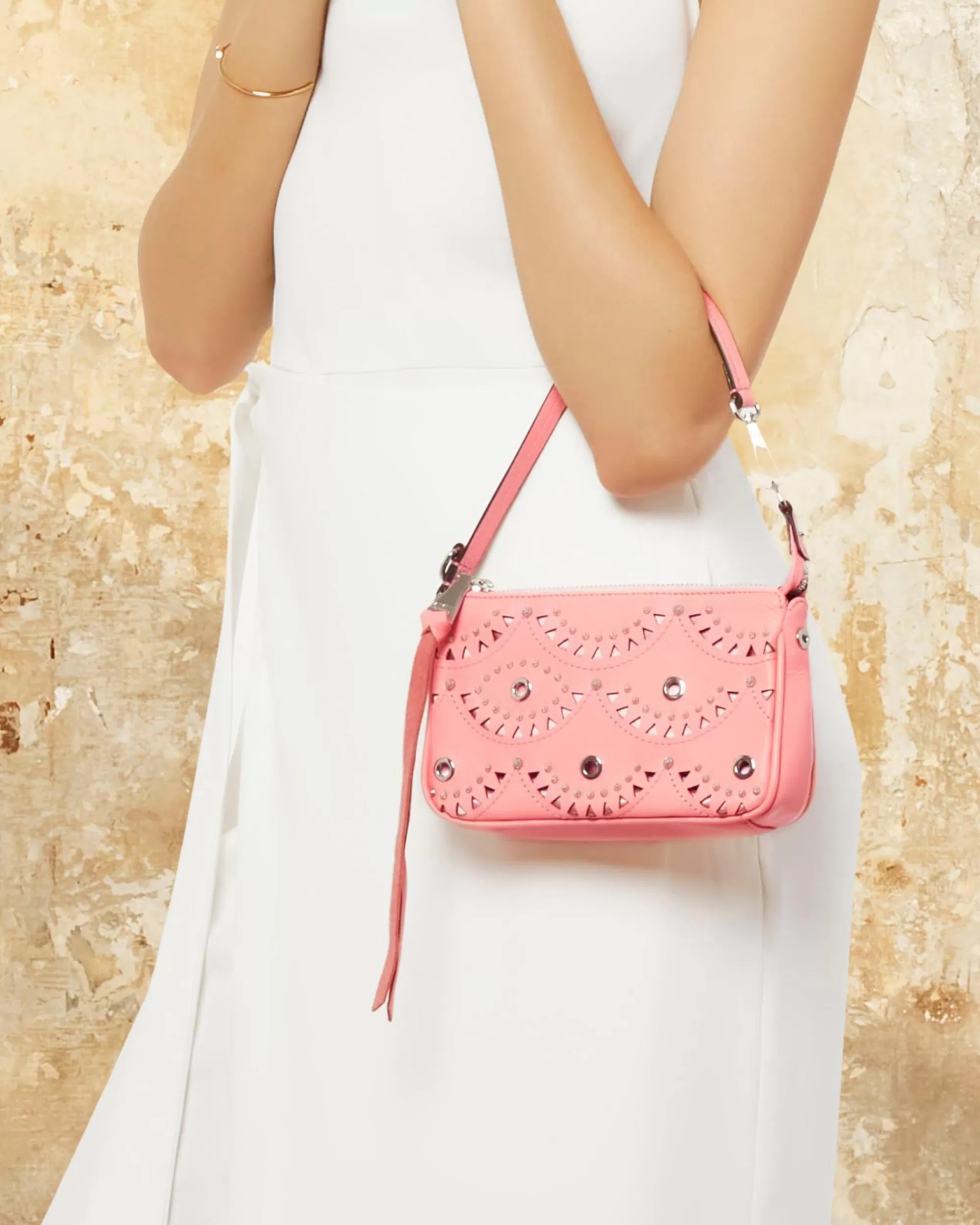 Aimee Kestenberg Shoulder Bags-Fiery Pouchette Pink Peach Laser Cut