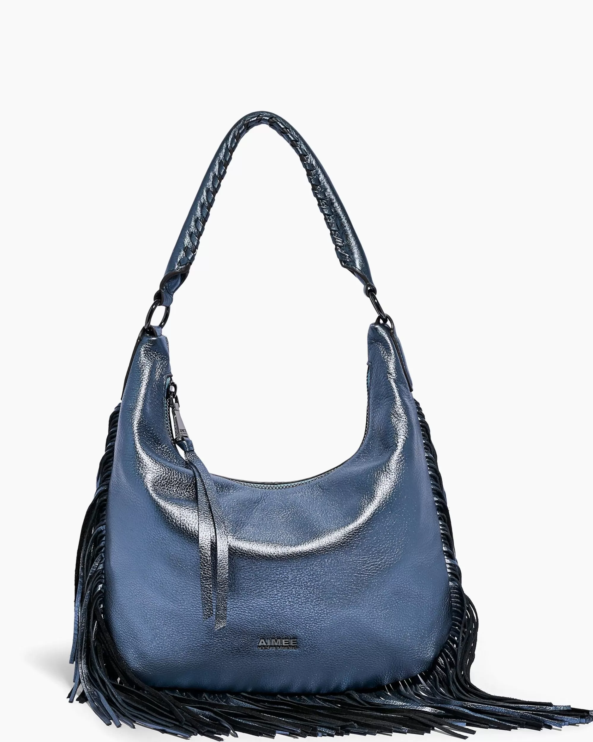 Aimee Kestenberg Shoulder Bags-Fringe Benefits Hobo Powder Blue Metallic