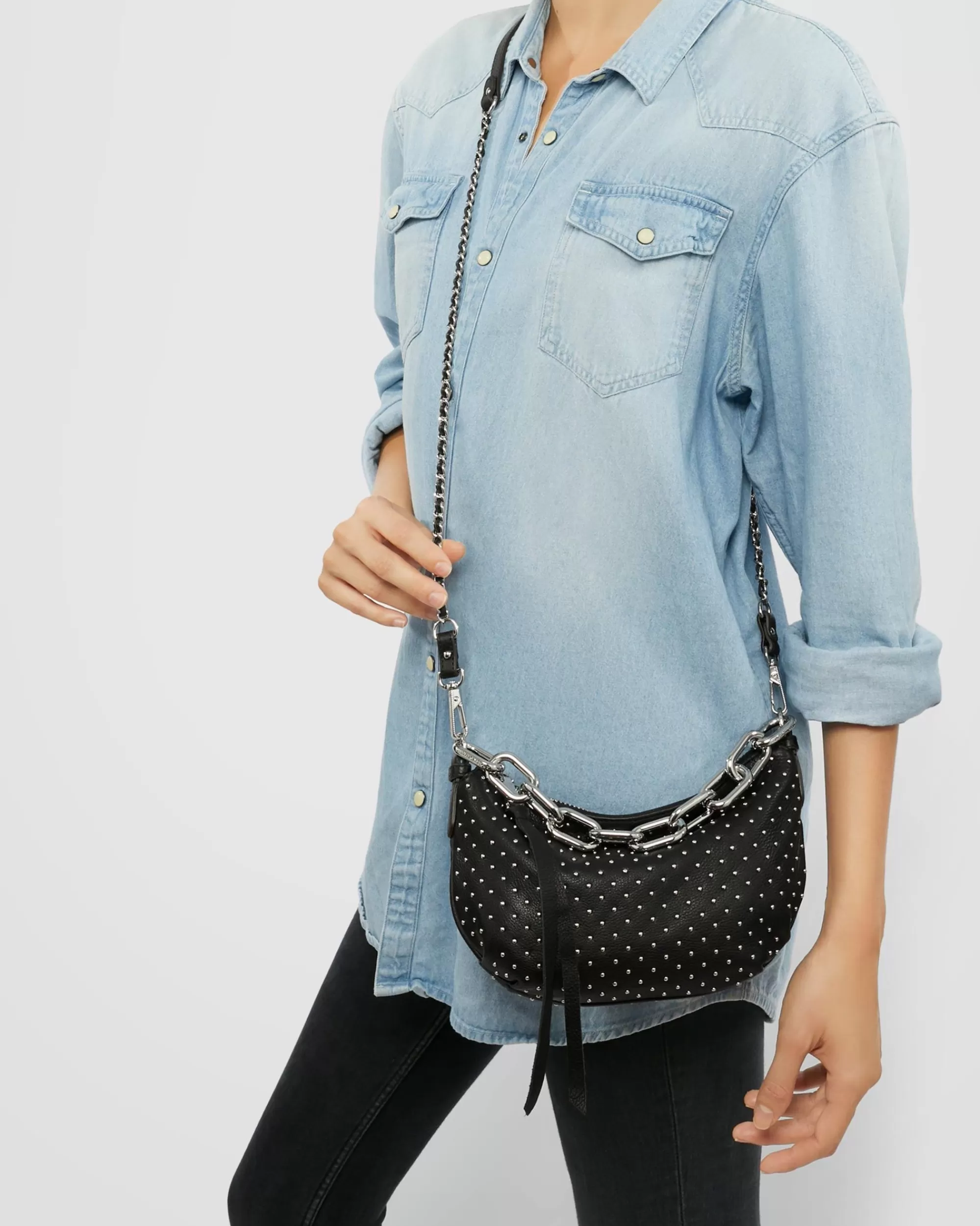Aimee Kestenberg Crossbody Bags-Good Fortune Novelty Crossbody Black With Shiny Silver Studs