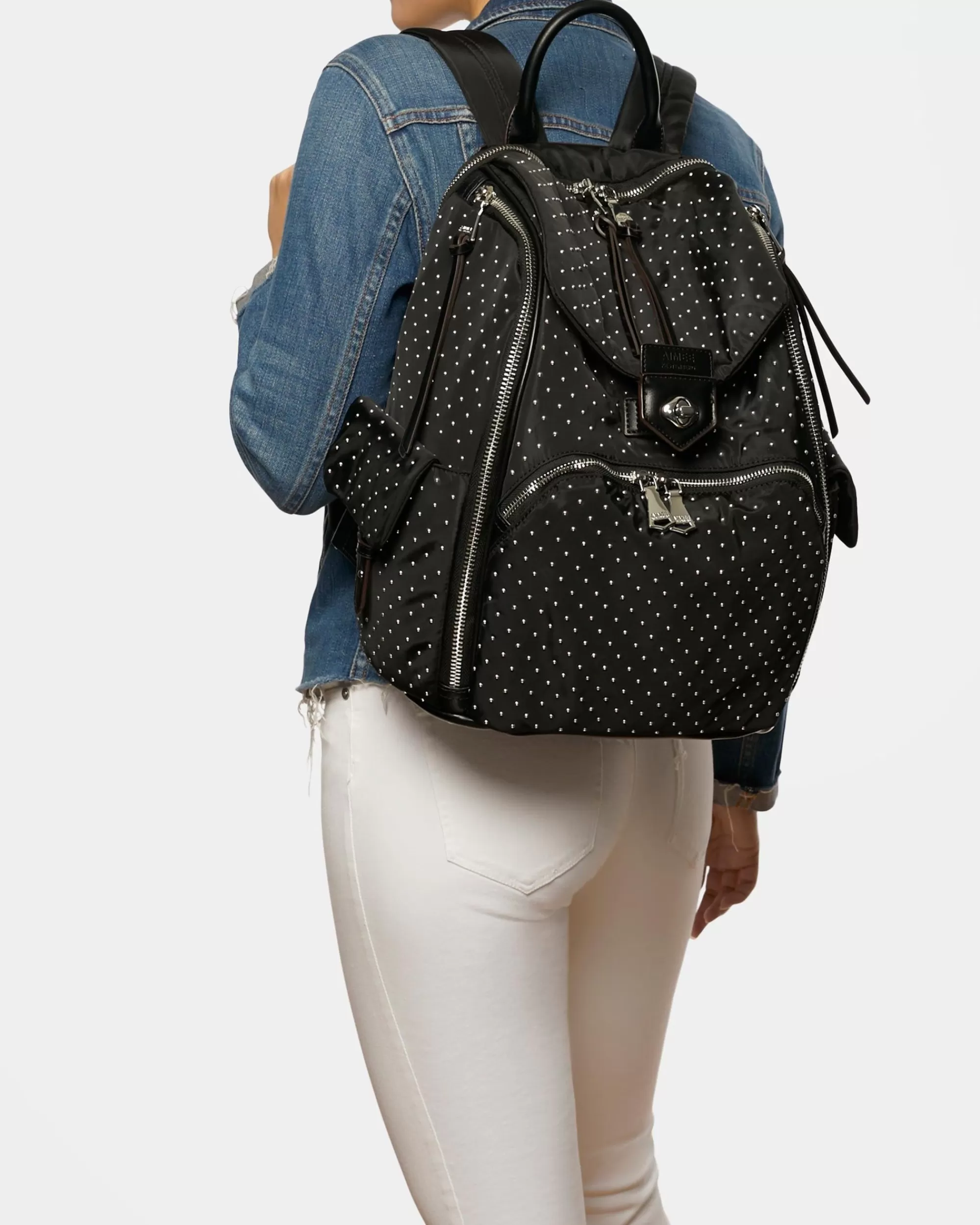 Aimee Kestenberg Backpacks-Not Your Basic Mama Backpack Black With Shiny Silver Studs