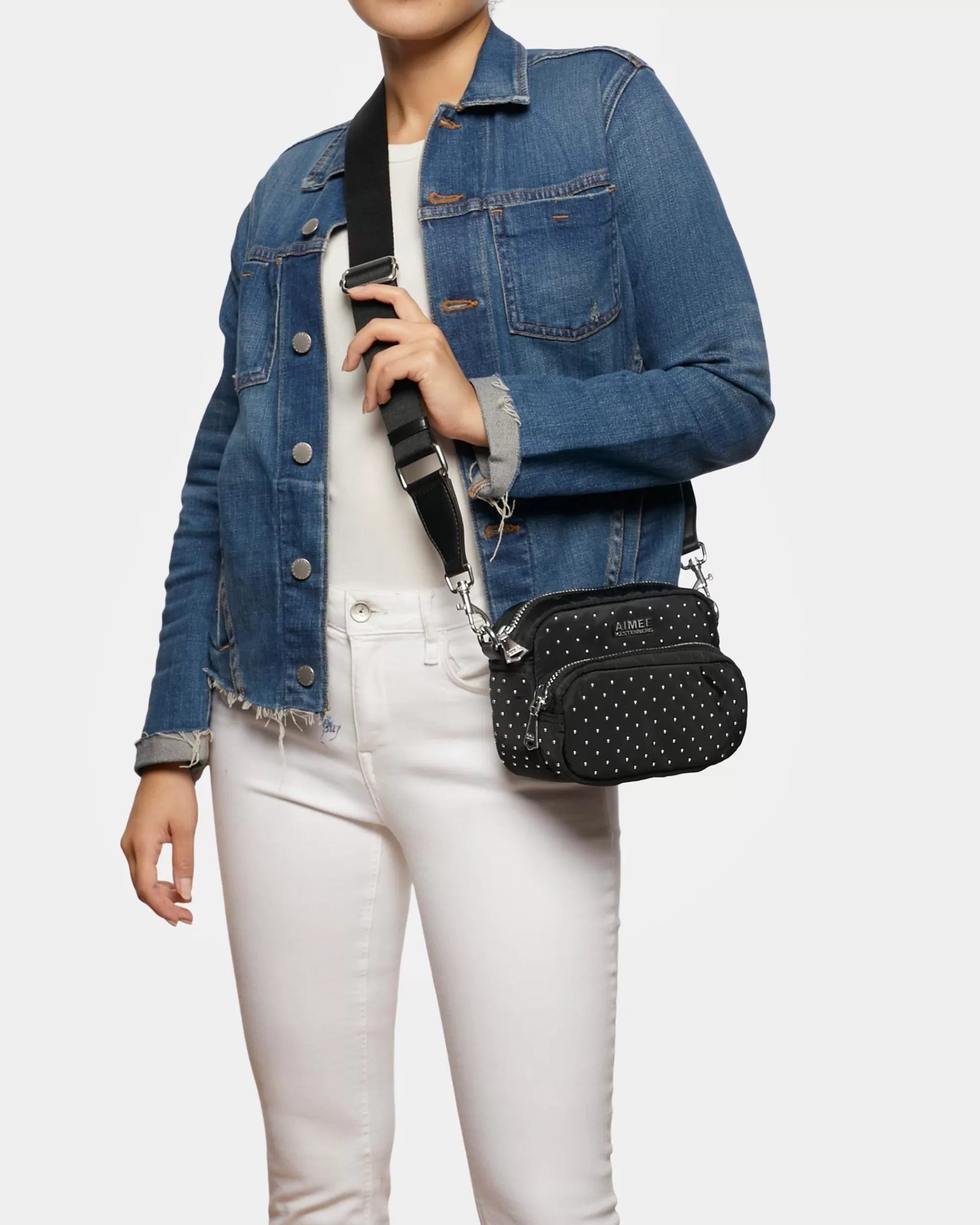 Aimee Kestenberg Crossbody Bags-Not Your Basic Mama Crossbody Black With Shiny Silver Studs