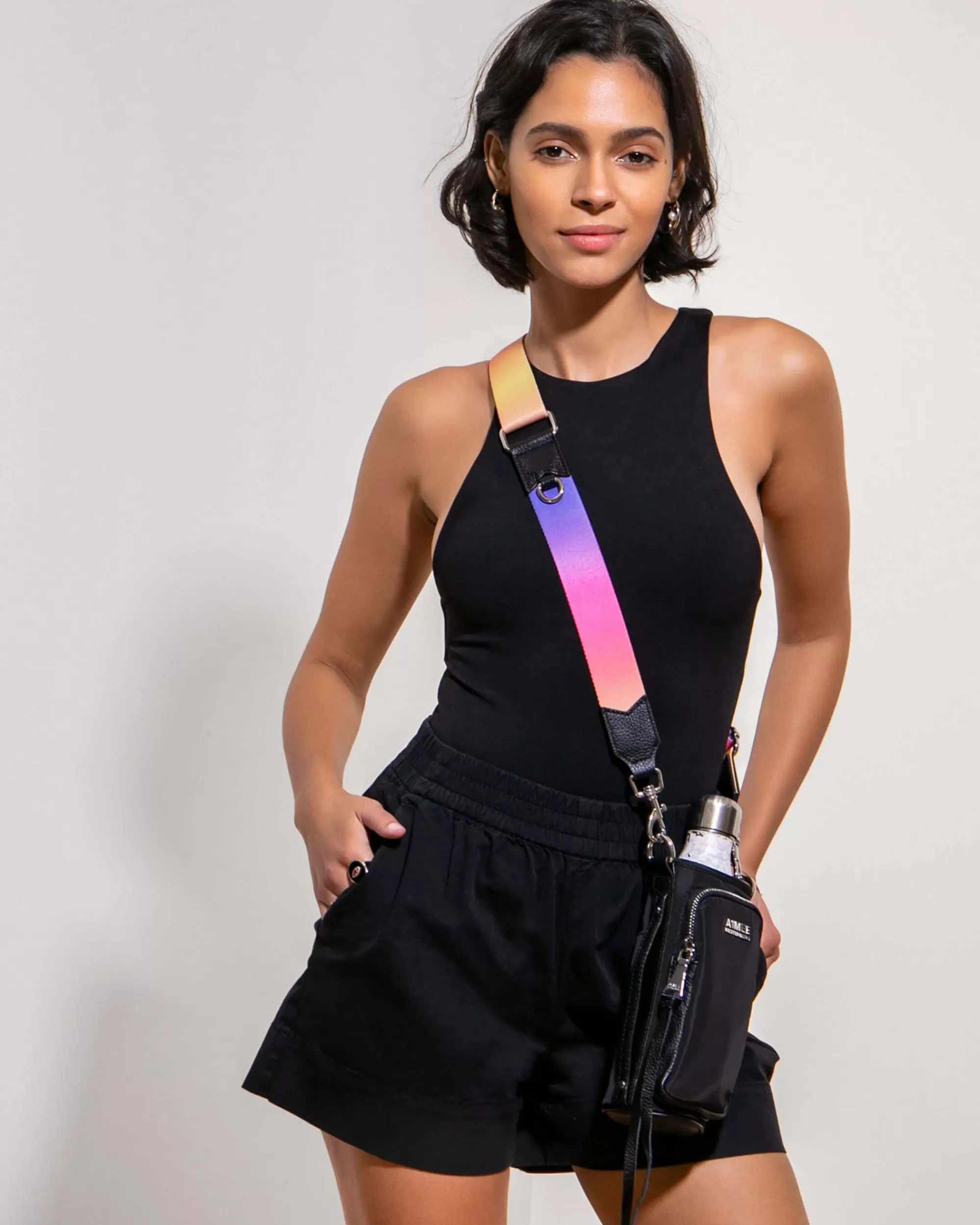 Aimee Kestenberg Crossbody Bags-On Top Of The World Water Bottle Crossbody Black With Ombre Strap
