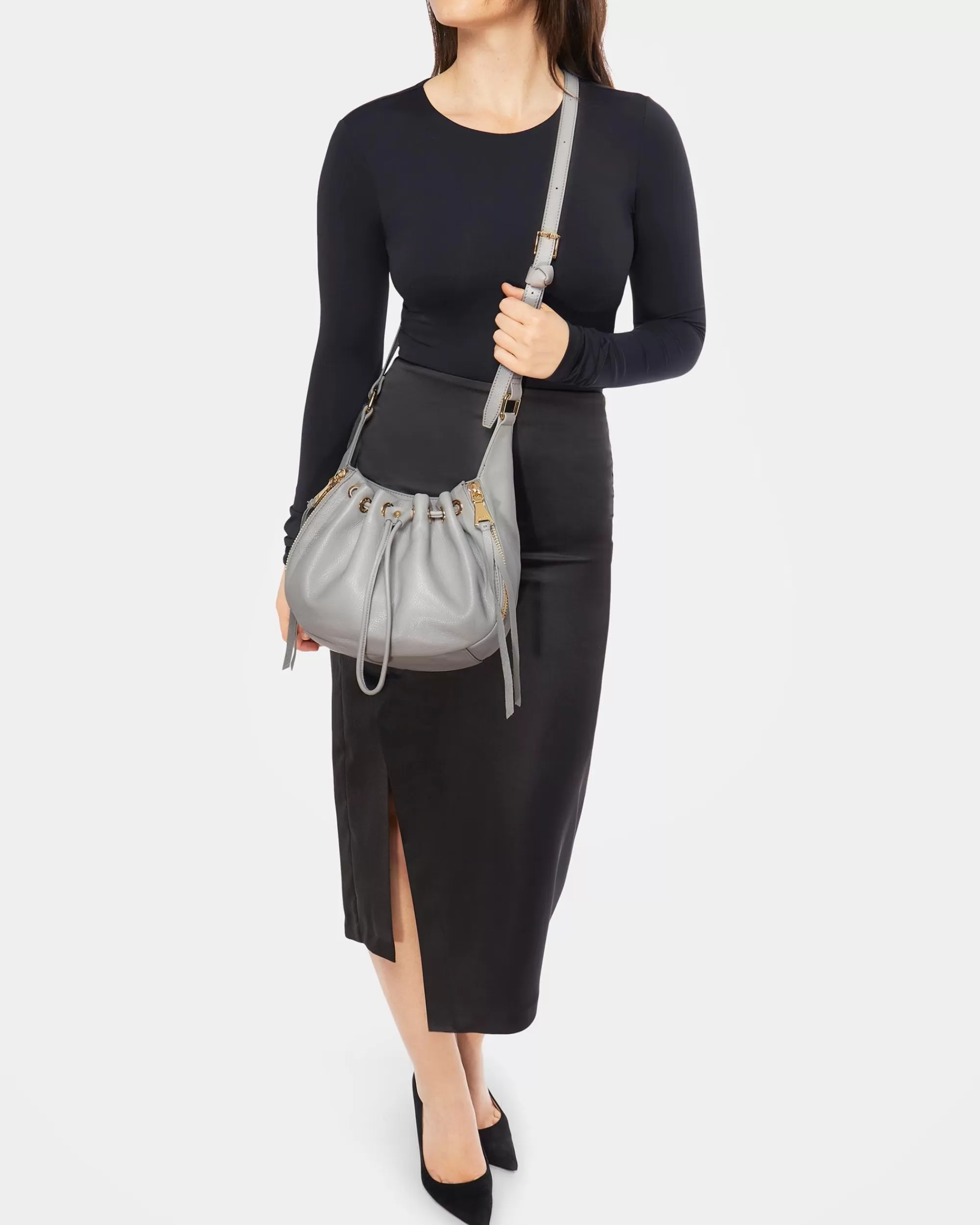 Aimee Kestenberg Crossbody Bags-Serene Drawstring Crossbody Cool Grey