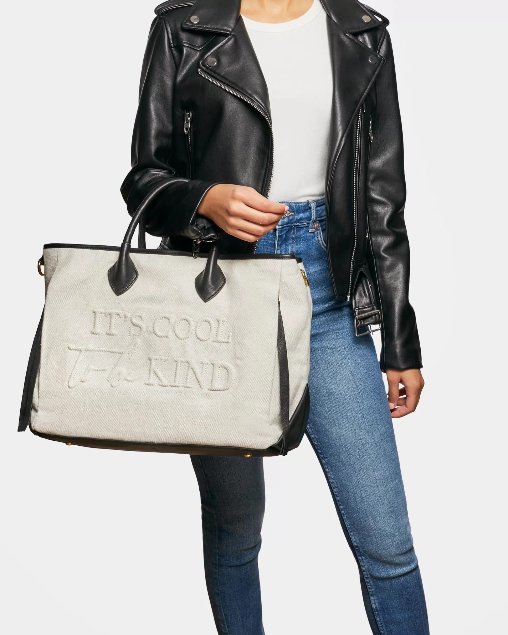 Aimee Kestenberg Tote Bags-Speak Up Canvas Tote Seeded Canvas With Black