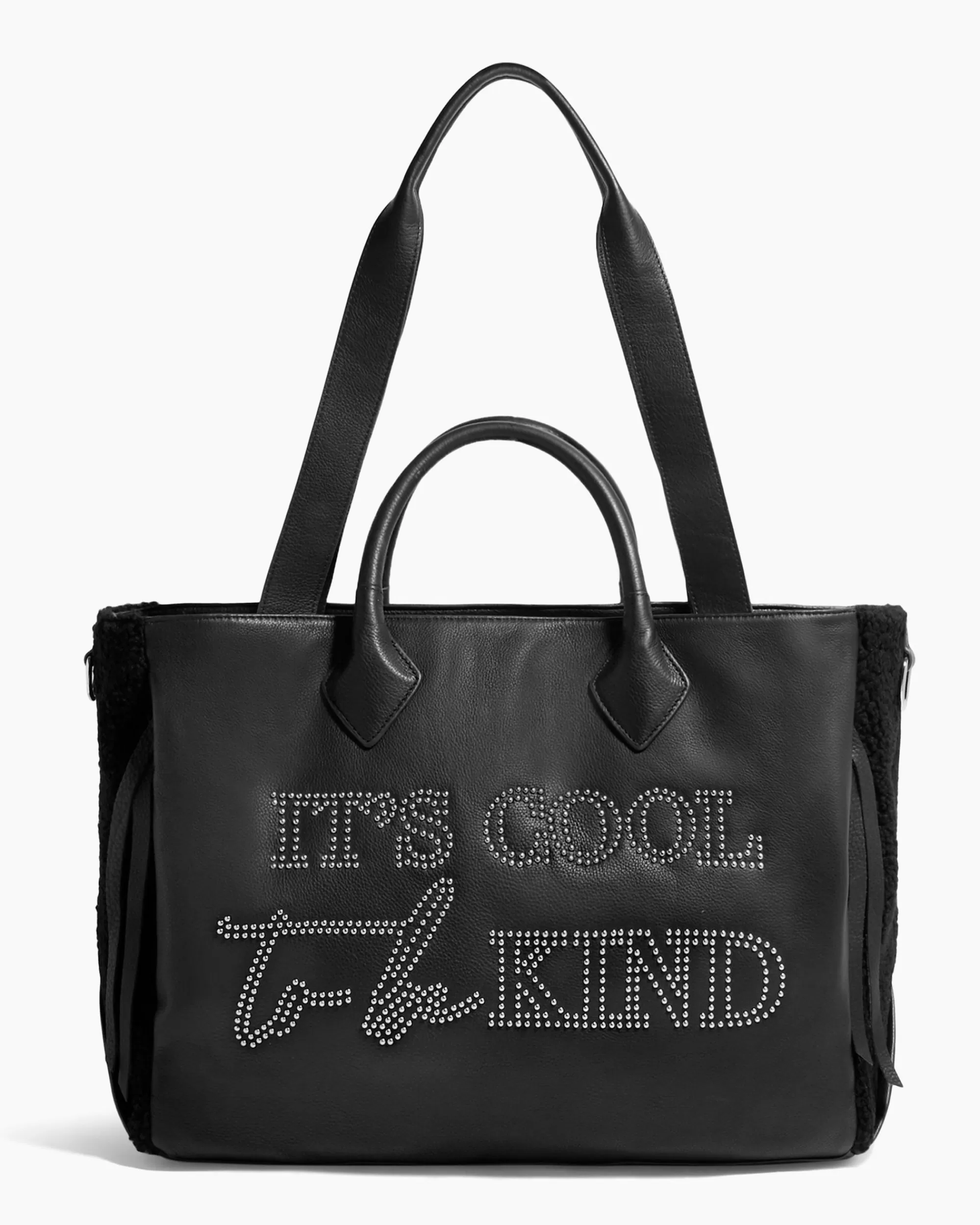 Aimee Kestenberg Tote Bags-Speak Up Novelty Large Tote Black Shearling