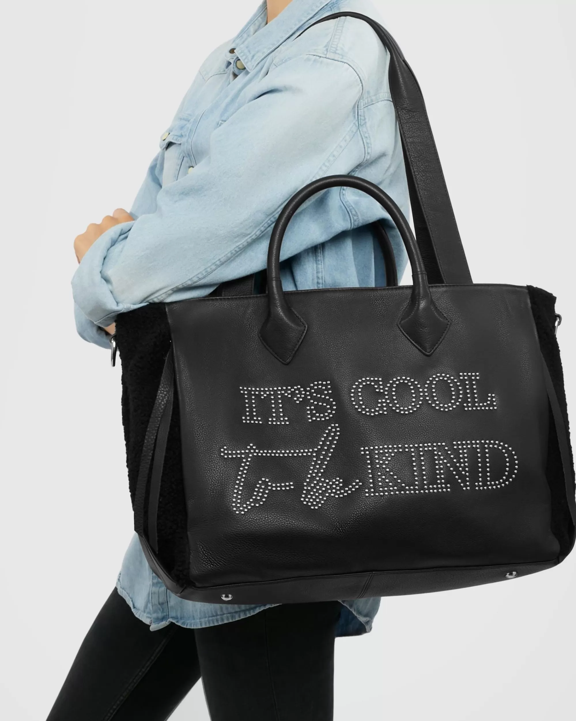 Aimee Kestenberg Tote Bags-Speak Up Novelty Large Tote Black Shearling