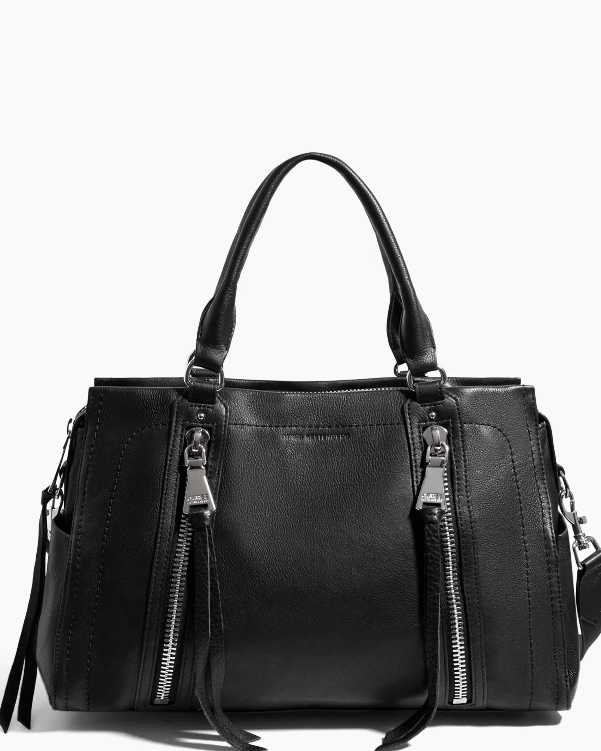 Aimee Kestenberg Satchels-Zip Me Up Satchel Black With Shiny Silver Hardware